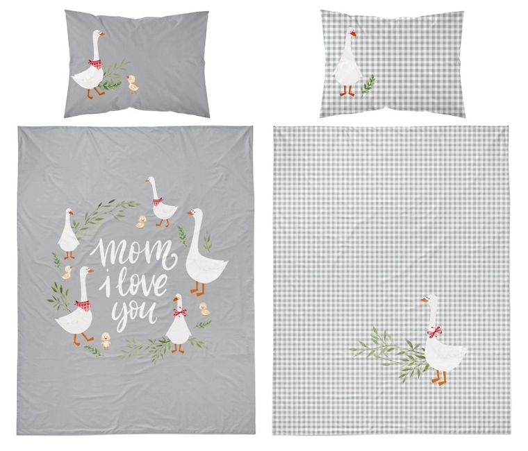 Gęsi, 2-częściowy komplet pościeli dziecięcej, bambus, szary, 90-120 cm