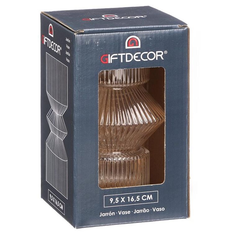 Giftdecor, wazon szklany, ryflowane szkło, 9,5-16,5 cm