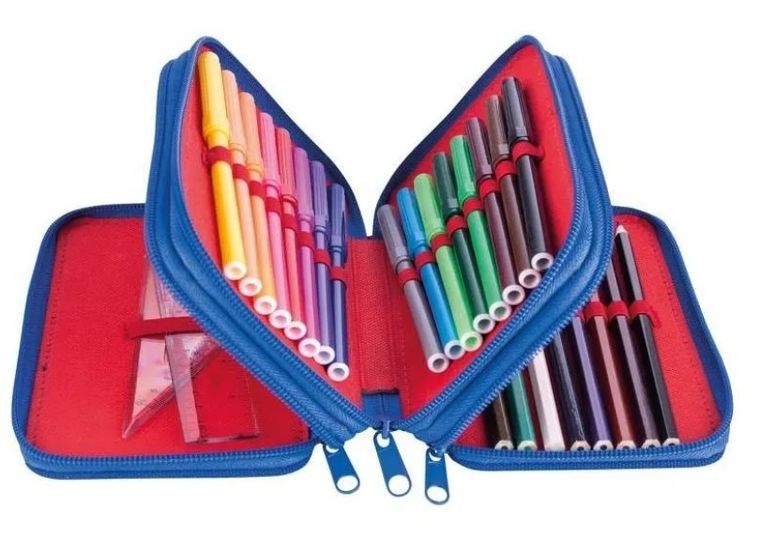 Gimboo, piórnik szkolny z wyposażeniem, graffiti, niebieski