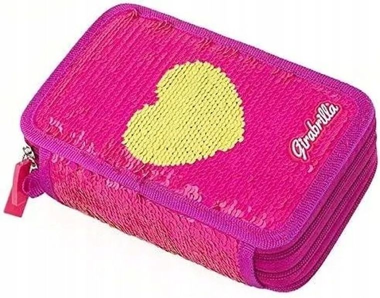 Girabrilla, piórnik rozkładany, potrójny, z wyposażeniem, cekinowy