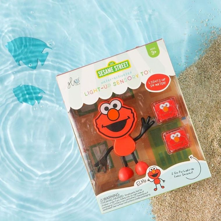 Glo Pals, Ulica Sezamkowa, Elmo, postać do kąpieli i kostki sensoryczne świecące w wodzie, zestaw