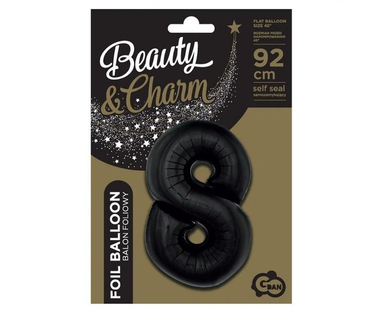 Godan, balon foliowy B&C, cyfra 8, czarna, 92 cm