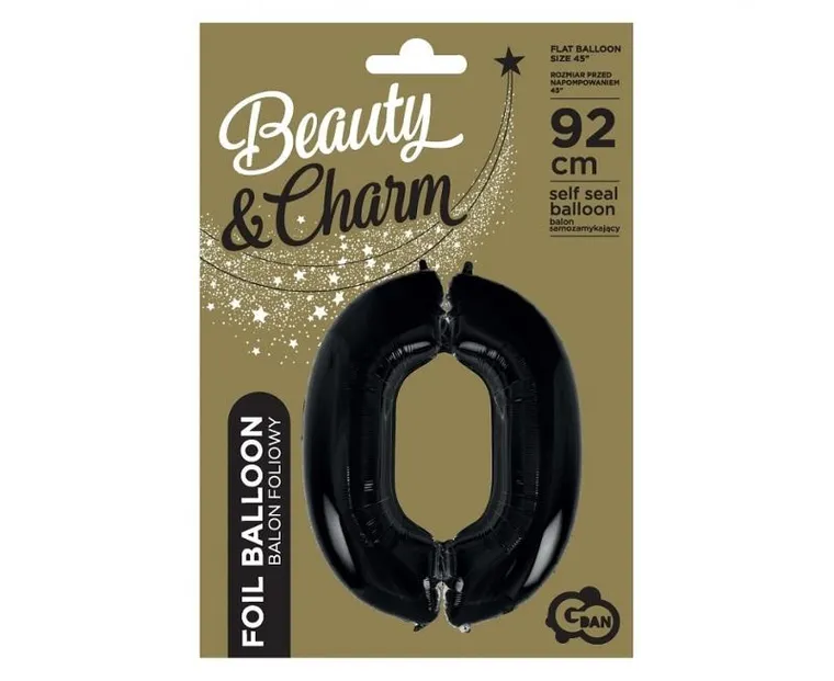 Godan, balon foliowy, Cyfra 0, czarna, 92 cm