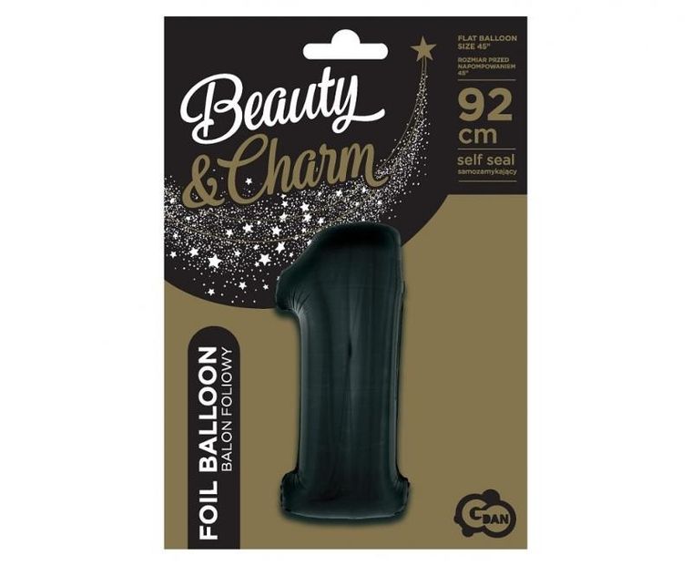 Godan, balon foliowy cyfra 1, czarna, 92 cm