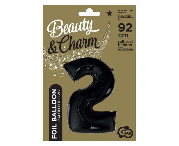 Godan, balon foliowy, Cyfra 2, czarna, 92 cm