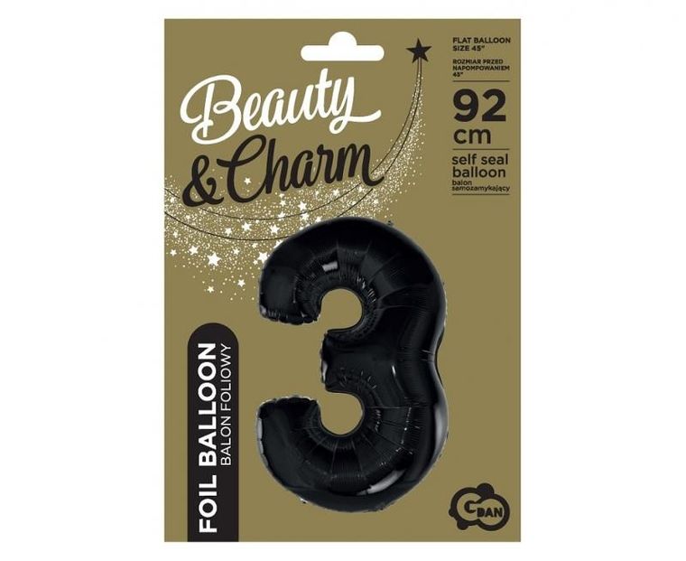 Godan, balon foliowy, Cyfra 3, czarna, 92 cm