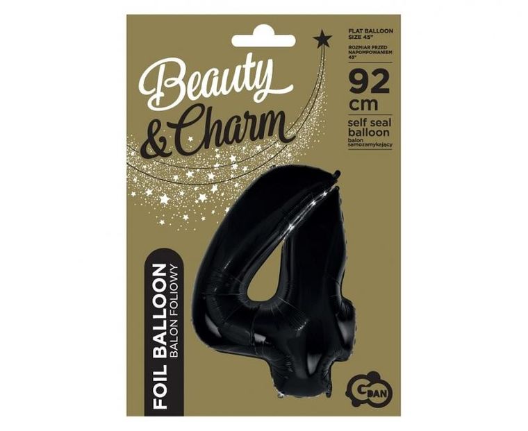 Godan, balon foliowy, Cyfra 4, czarna, 92 cm