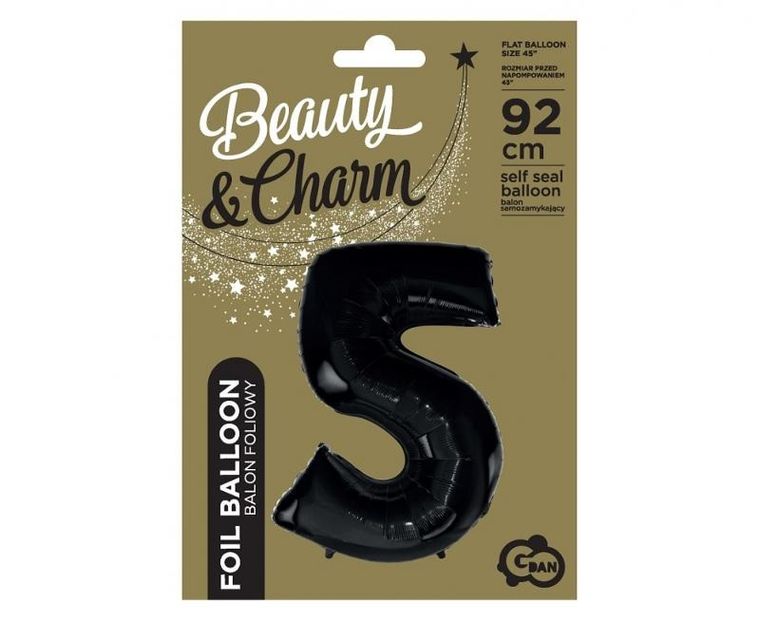 Godan, balon foliowy, Cyfra 5, czarna, 92 cm
