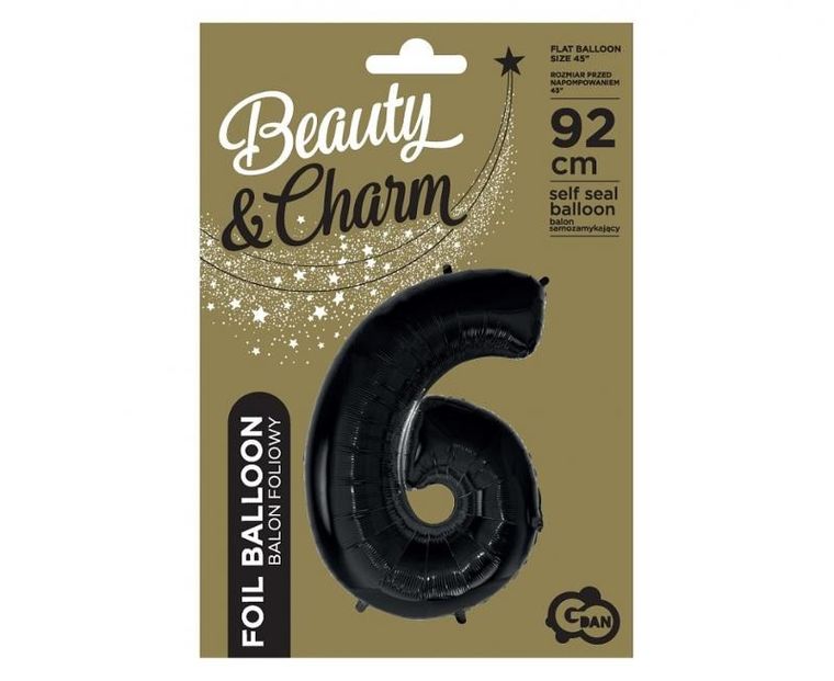 Godan, balon foliowy, Cyfra 6, czarna, 92 cm