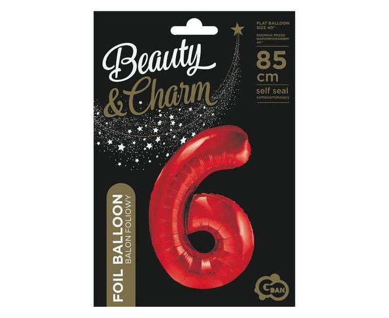 Godan, balon foliowy cyfra 6, czerwona, 85 cm