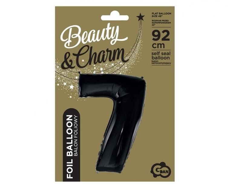 Godan, balon foliowy, Cyfra 7, czarna, 92 cm