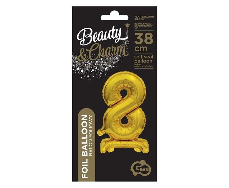 Godan, balon foliowy, cyfra 8, stojący, złoty, 38 cm
