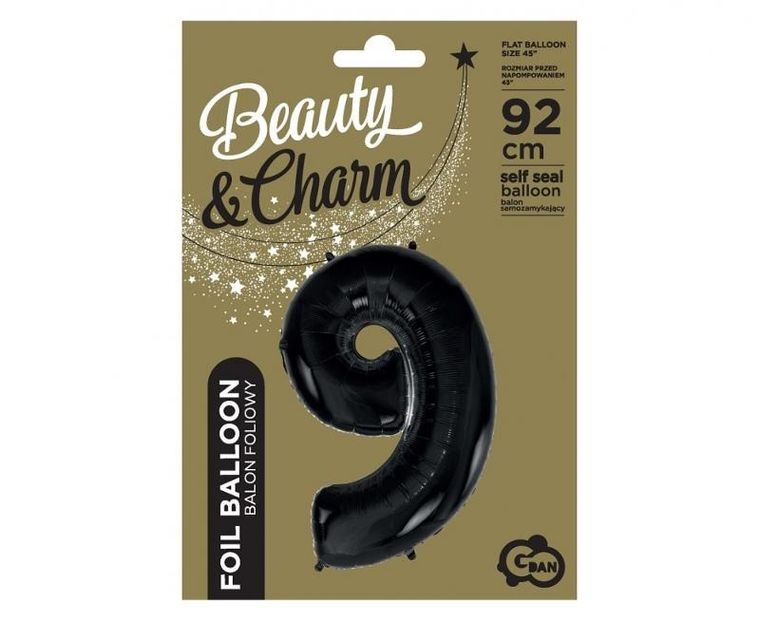 Godan, balon foliowy, Cyfra 9, czarna, 92 cm