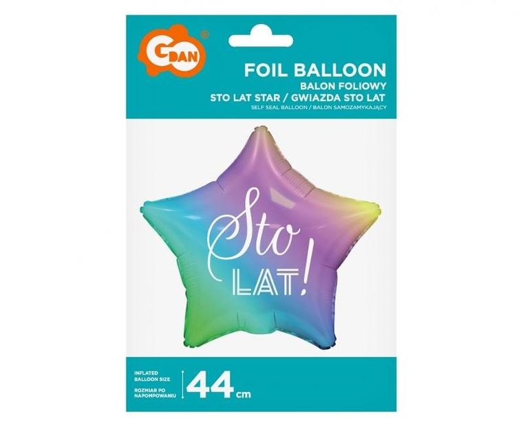 Godan, balon foliowy Sto Lat, gwiazda Gradient, nadruk biały