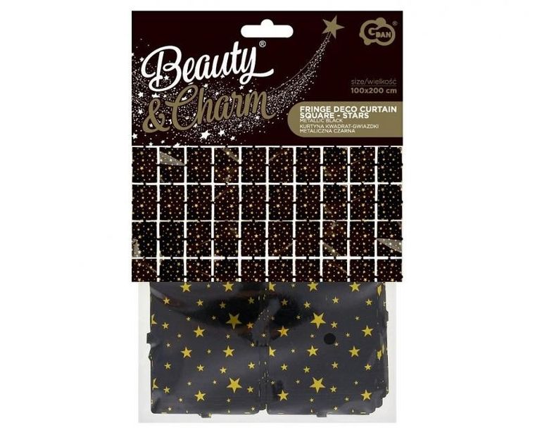 Godan, kurtyna kwadrat, gwiazdki, metaliczna czarna, 100-200 cm
