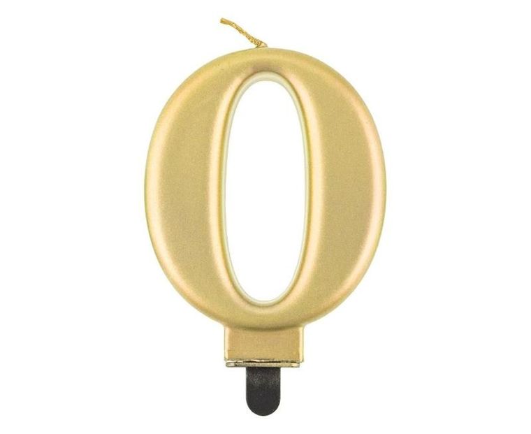 Godan, świeczka cyferka 0, Beauty&Charm metalik złota, 8 cm