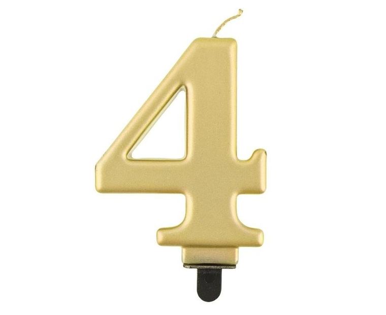 Godan, świeczka cyferka 4, Beauty&Charm metalik złota, 8 cm