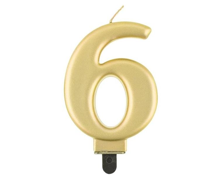 Godan, świeczka cyferka 6, Beauty&Charm metalik złota, 8 cm