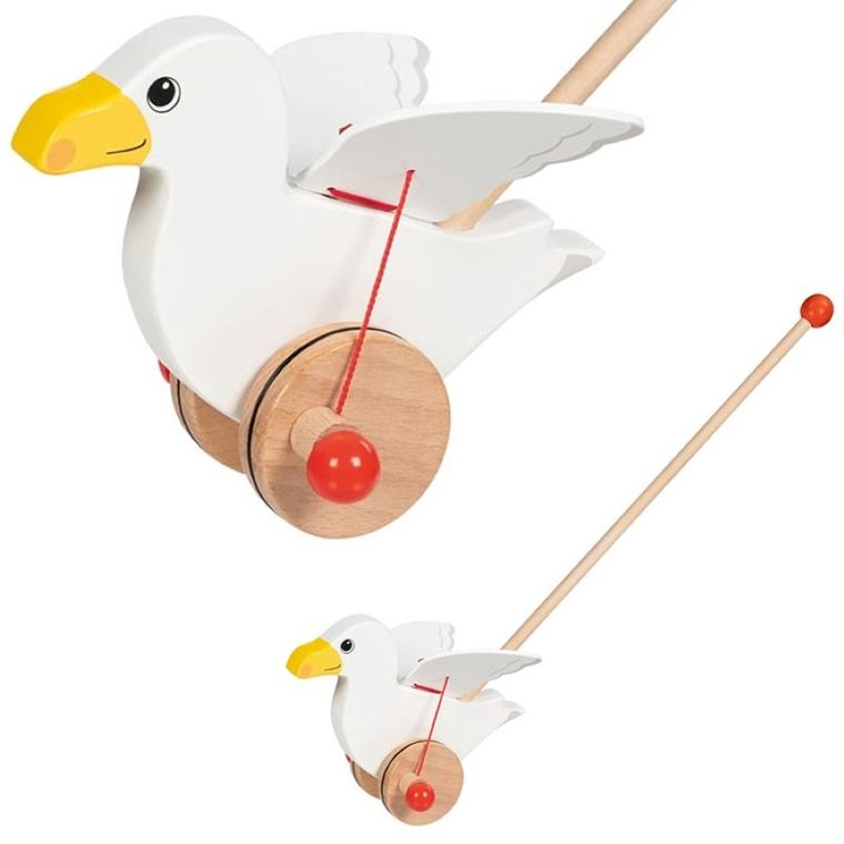 Goki, mewa, drewniana zabawka do pchania