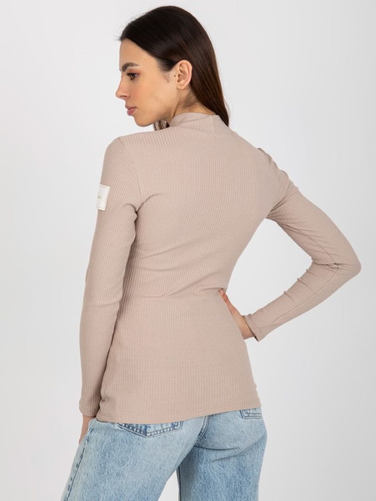 Golf damski z długim rękawem, prążkowany, beżowy, Och Bella