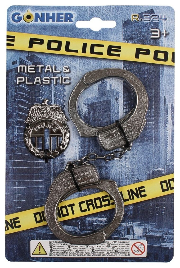 Gonher, metalowe kajdanki + odznaka, zestaw policjanta