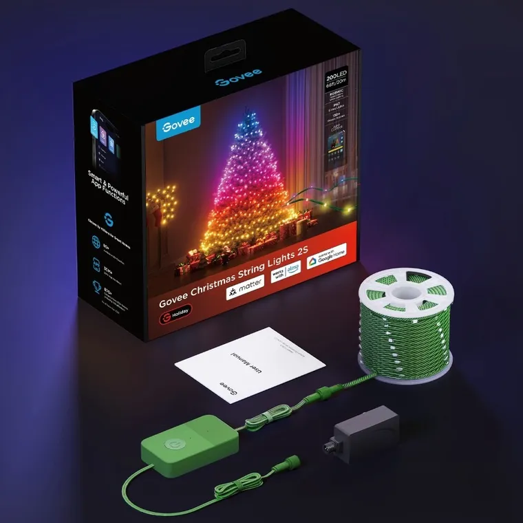 Govee, Christmas String Lights 2S, lampki choinkowe, świąteczne, RGBWIC, 20m, H80C4