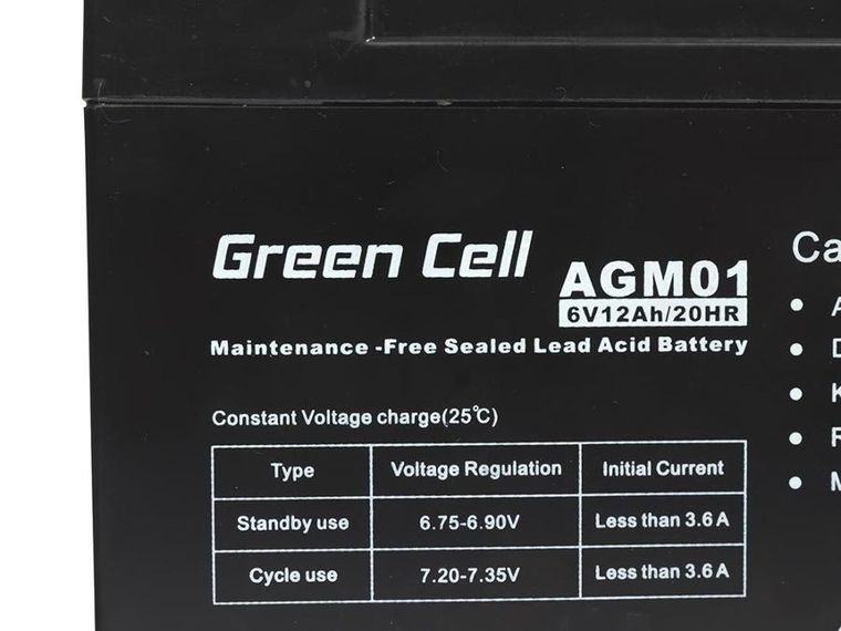 Green Cell, akumulator żelowy, AGM01, 6V, 12 Ah