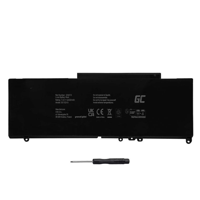 Green Cell, bateria, DE102V3 G5M10 0WYJC2 DO DELL LATITUDE E5250 E5450 E5550, 6200 mAh, 7.6V