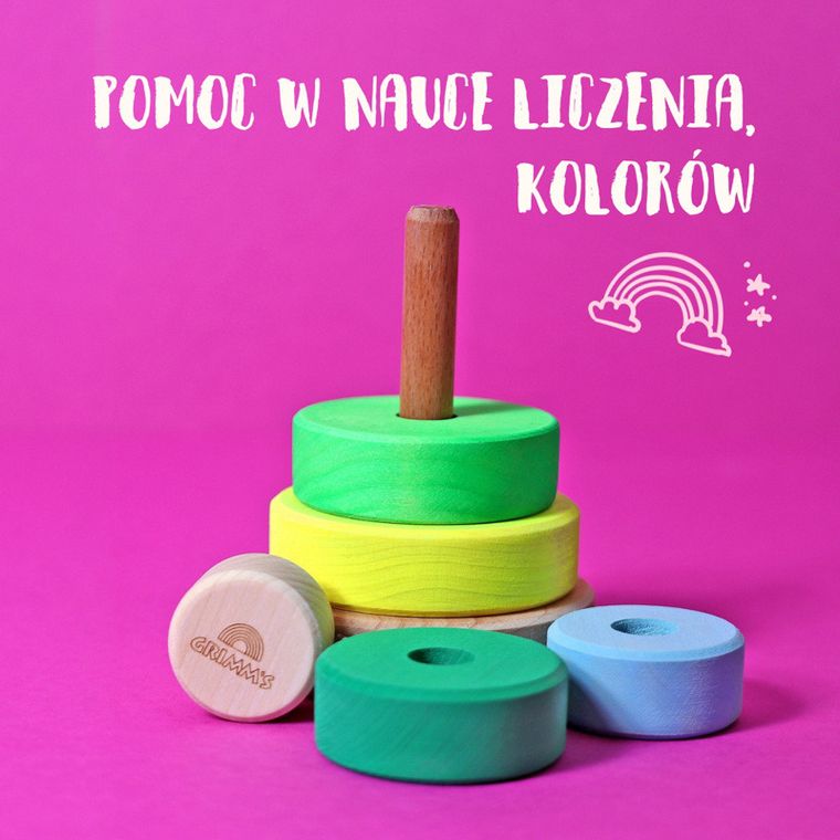 Grimms, wieża drewniana, neon green, 6 krążków