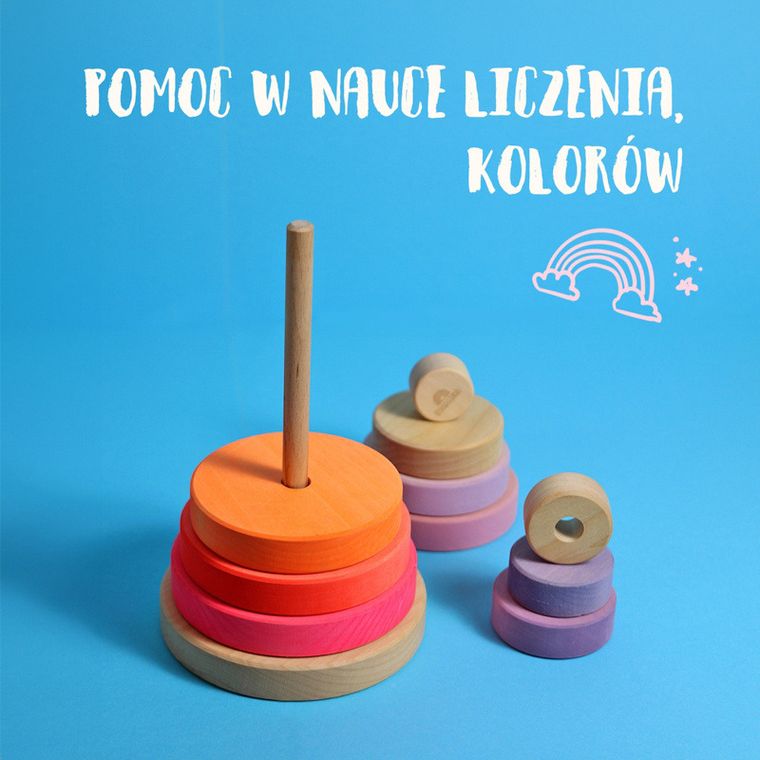 Grimms, wieża drewniana, neon pink, 10 krążków