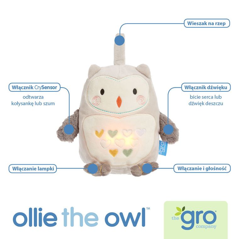 Gro Company, Sowa Ollie, szumiąca maskotka z czujnikiem płaczu i lampką nocną