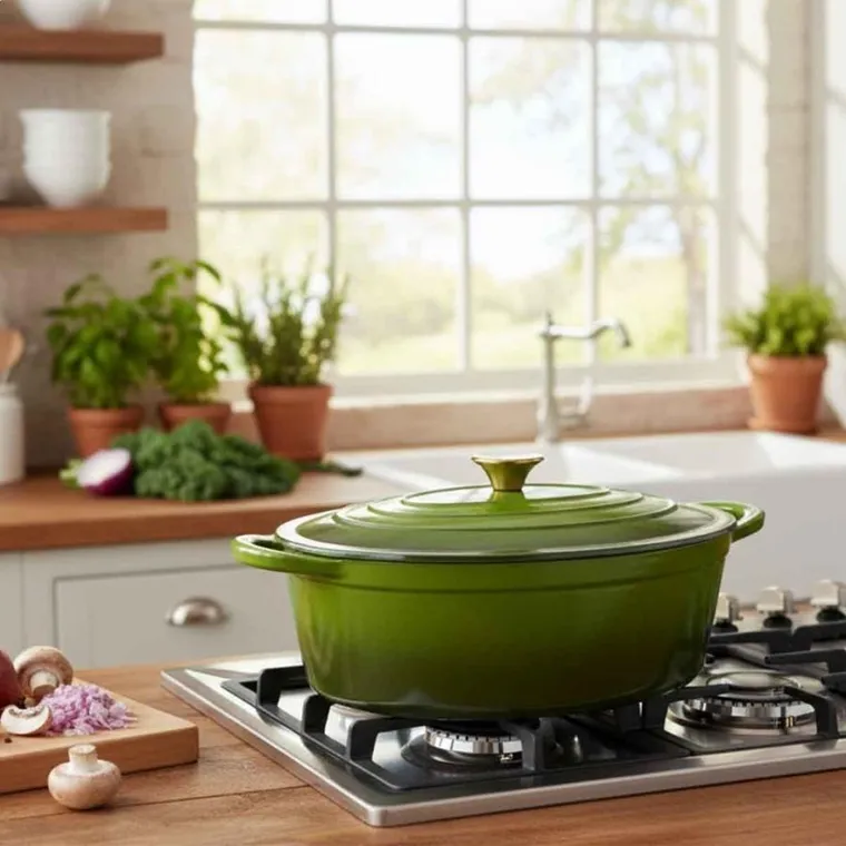 Hage, brytfanna żeliwna, emaliowana, gęsiarka, oliwkowa, 6l