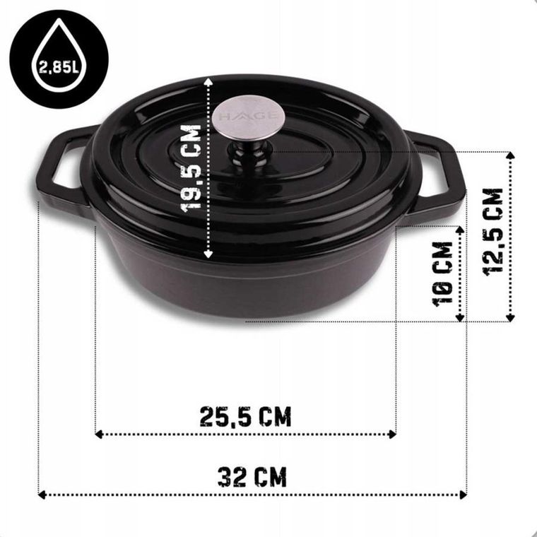 Hage, emaliowana brytfanna żeliwna, forma do chleba, czarna, 2,85l