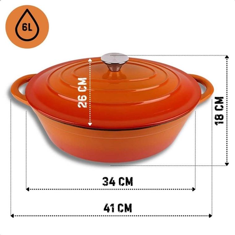 Hage, emaliowana brytfanna żeliwna, gęsiarka, pomarańczowa, 6l