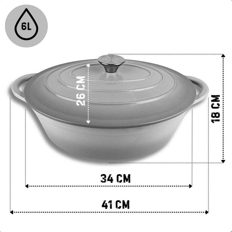 Hage, emaliowana brytfanna, żeliwna, szara, 6l