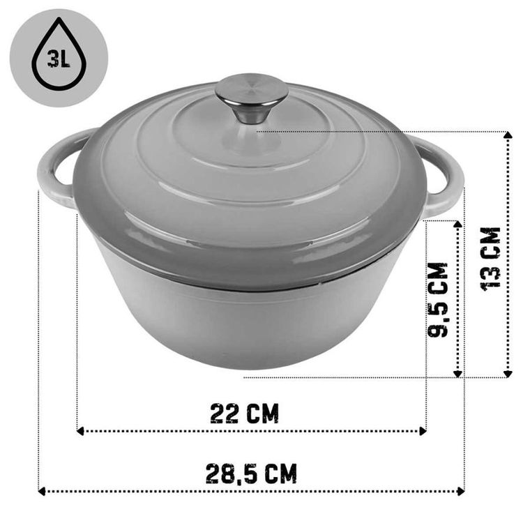 Hage, emaliowany garnek, żeliwny, szary, 22 cm, 3l