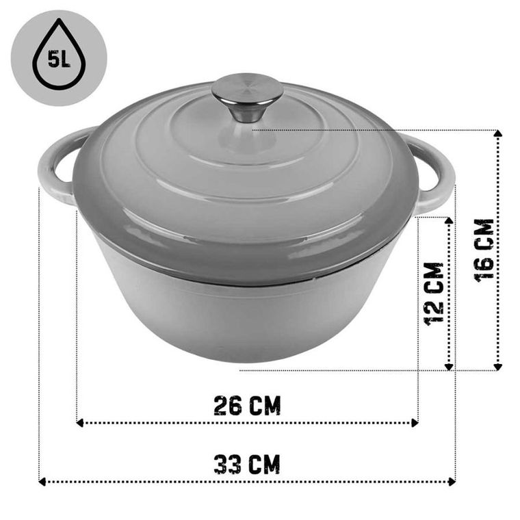 Hage, emaliowany garnek, żeliwny, szary, 26 cm, 5l