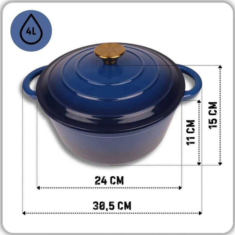 Hage, garnek żeliwny, emaliowany, niebieski, 24 cm, 4l