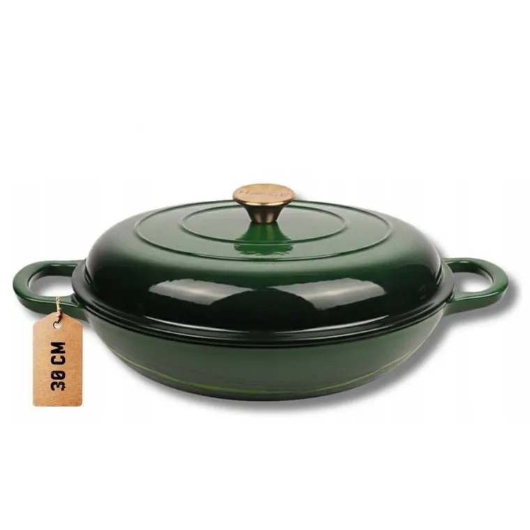 Hage, garnek żeliwny, emaliowany, płaski, zielony, 30 cm, 3l