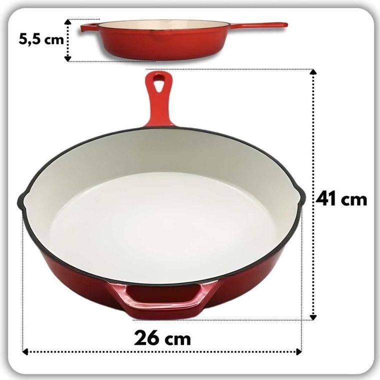 Hage, patelnia żeliwna, emaliowana, czerwona, 26 cm