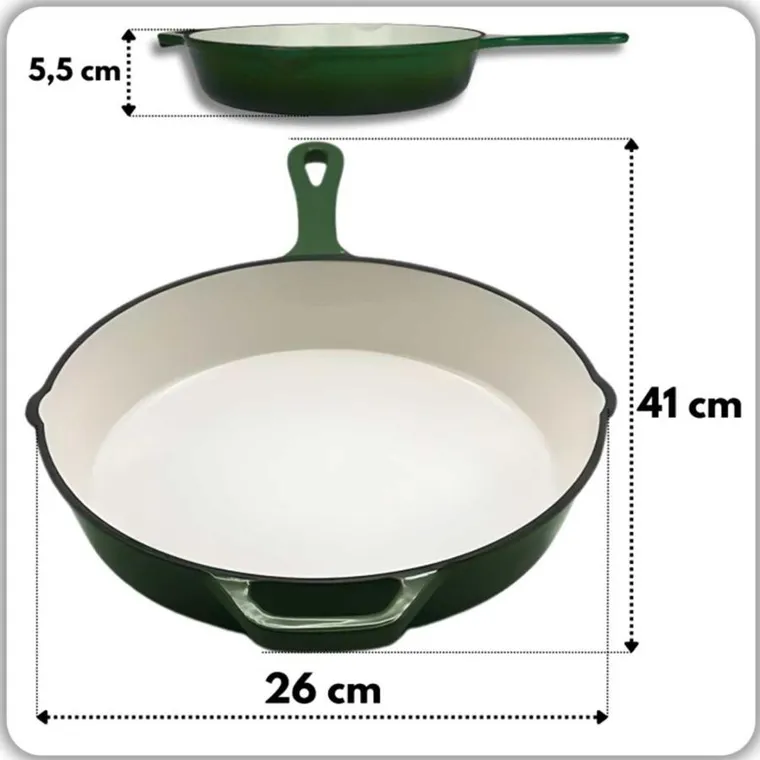 Hage, patelnia żeliwna, emaliowana, zielona, 26 cm