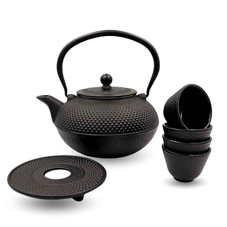 Hage, zestaw dzbanek żeliwny, z filiżankami, czarny, 4-60 ml, 1,4l