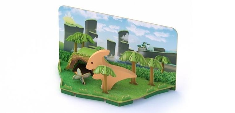 HalfToys, magnetyczna figurka do składania z makietą, Dinozaur Parazaurolof, 7 elementów