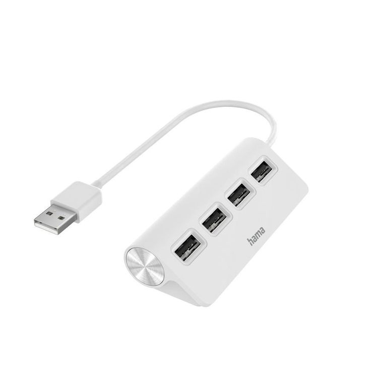 Hama, hub USB, 4 porty USB 2.0, 480 mbit/s, biały