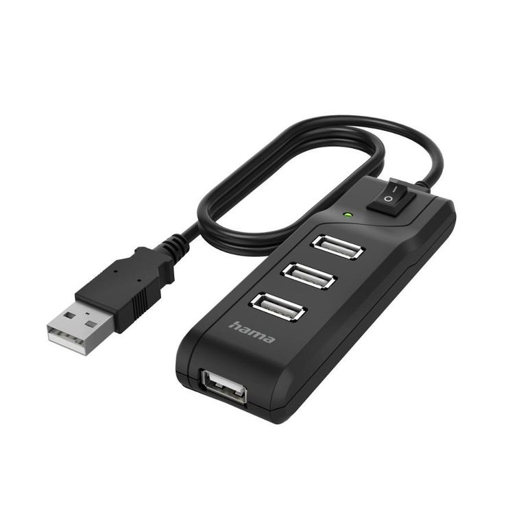 Hama, hub USB, 4 porty USB 2.0, 480 mbit/s, z wyłącznikiem