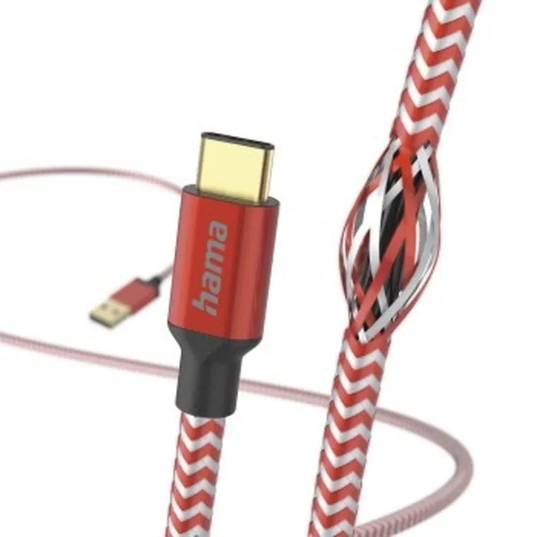 Hama, kabel ładujący/data, reflected, USB type-c - USB-a, 1.5m, czerwony