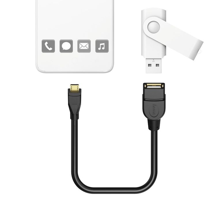 Hama, kabel OTG USB A gniazdo / micro B wtyk, 15 cm, czarny