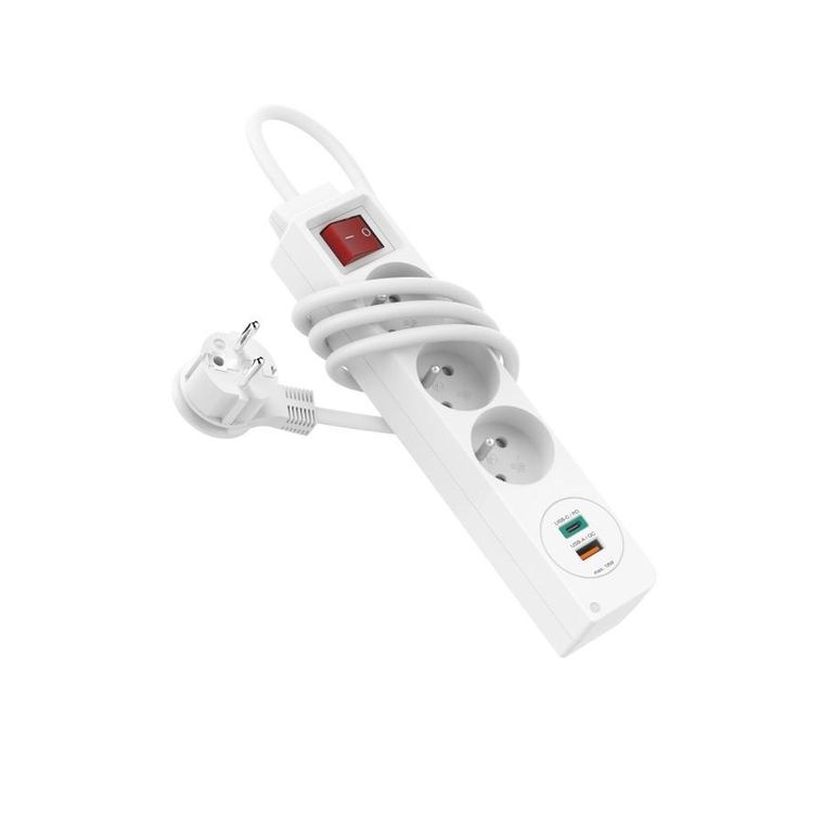 Hama, listwa zasilająca, 3 gniazdka + 2xUSB C/A