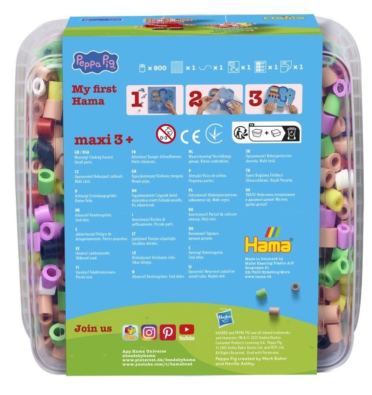 Hama, Świnka Peppa, maxi koraliki do prasowania z podstawką, 900 szt.