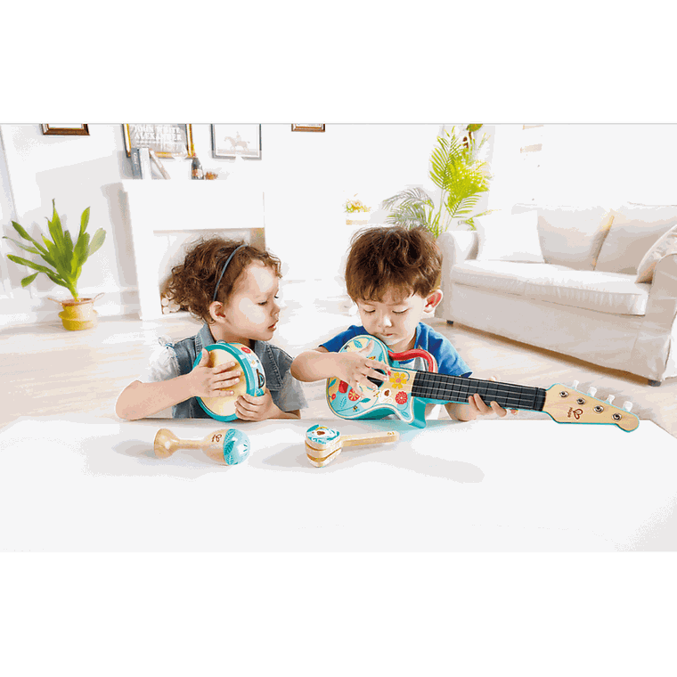 Hape, zestaw muzyczny 4w1, zabawka drewniana